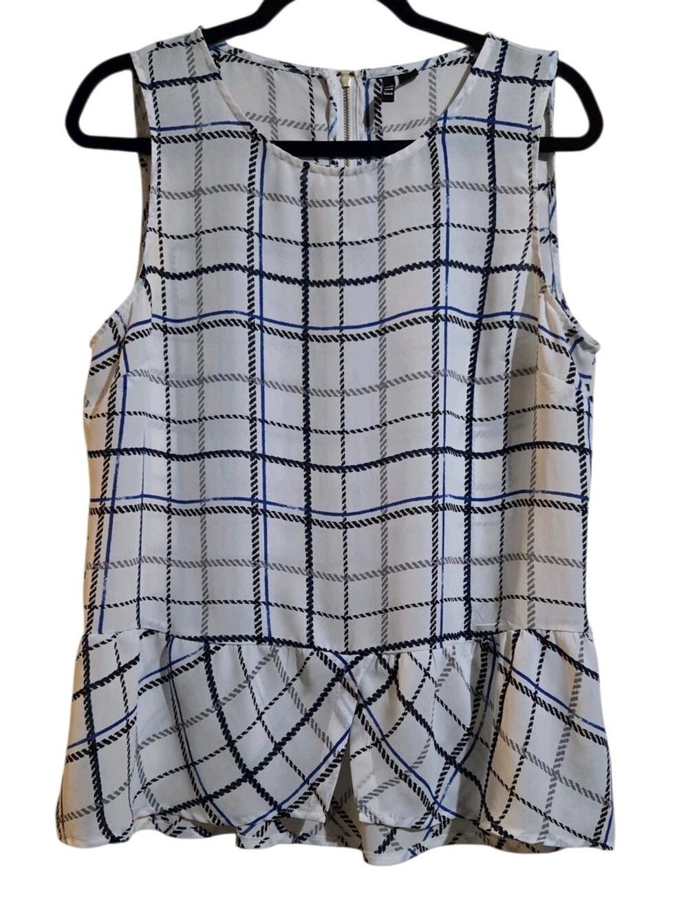 Elle Blouse Shell Top Sz L White Blue, Black Sleeveless Career Office Semi Sheer